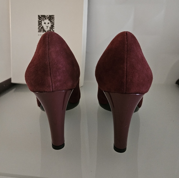 AK Anne Klein Suede Leather Pumps US 6.5 Burgundy Wine Dark Red - Picture 3 of 7